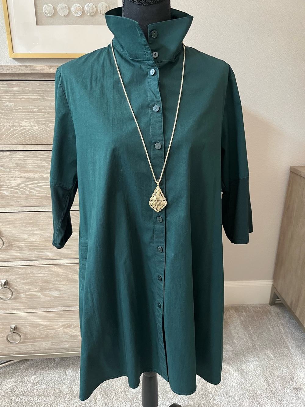 Stella Carakasi Oversized High Low Shirt Tunic ALine Smock Hunter Green Medium